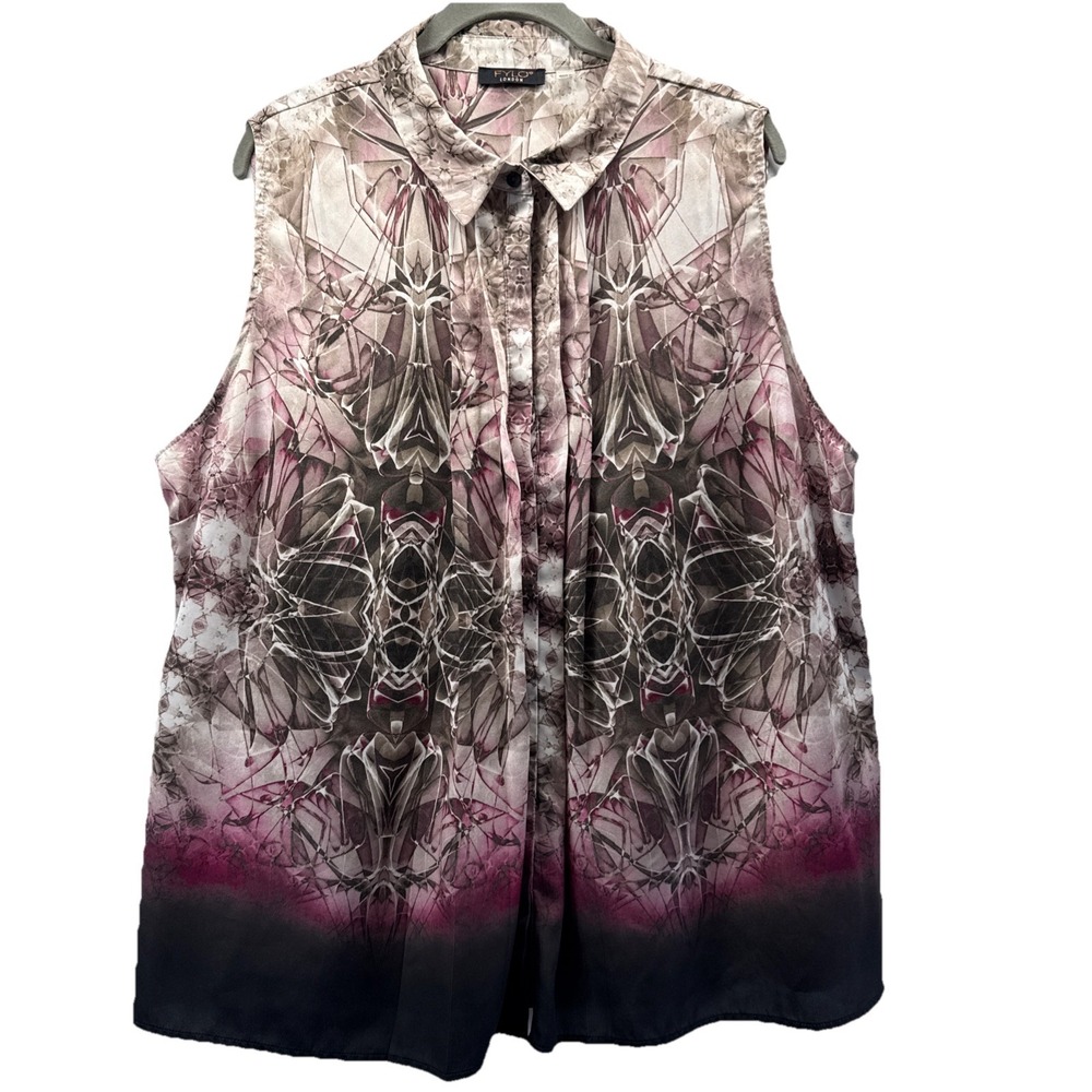 FYLO London Women's Top Size XL Dark Whimsigoth Sleeveless Gray Black Button Up